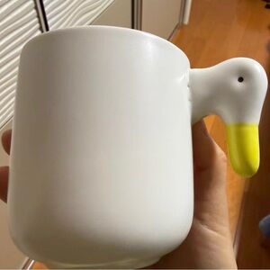 White Ceramic Duck-Handle Mug with Yellow Beak
